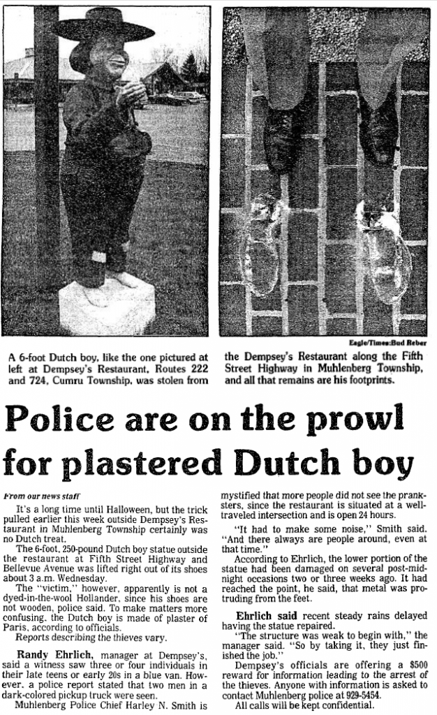 Dempsey's Dutch Boy Stolen