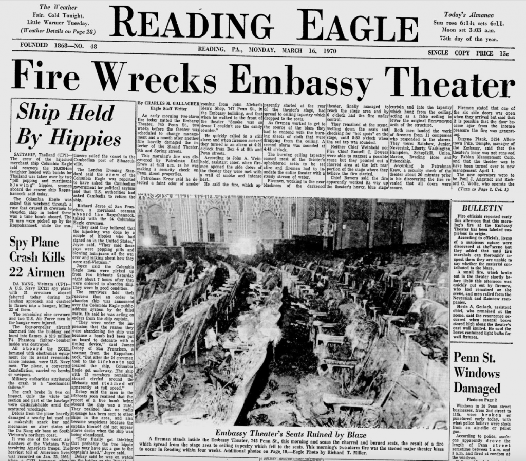 embassy-theatre-fire-1970 | Berks Nostalgia | Reading Berks History