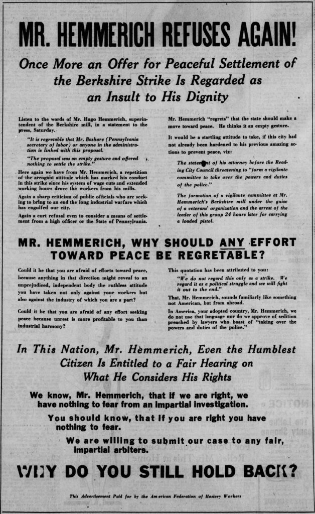 berkshire knitting mill strike